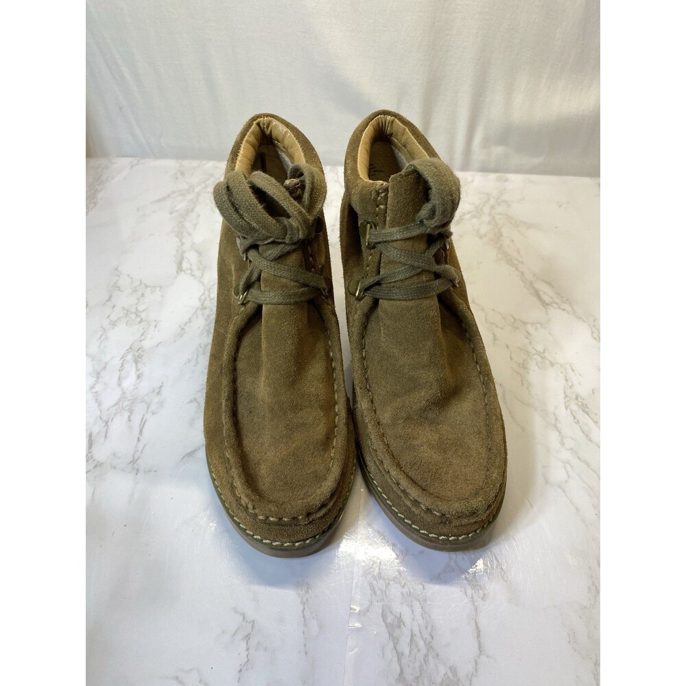 Very Volatile Moby Brown Green Suede Stacked Wedge Boot Women's Size 6 Lace Up - Picture 6 of 10
